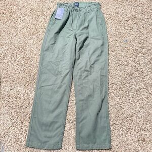 GAP Paperbag Waist Pants Green XS High Rise Tapered Leg